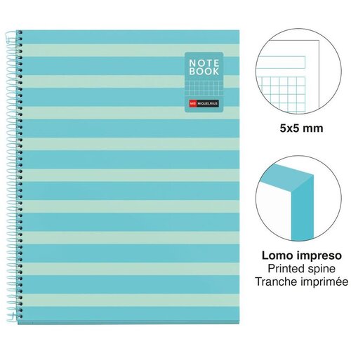  Kolegij blok Miquelrius A4 90g 80L spiralni kocke Between the lines Sky Blue MR4513 Slike