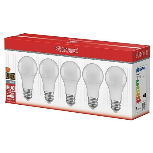 VOLTOLUX Set LED sijalk (E27, Ni mogoče zatemniti, Toplo bela, 806 lm, 8 W, 5 kos) Slike