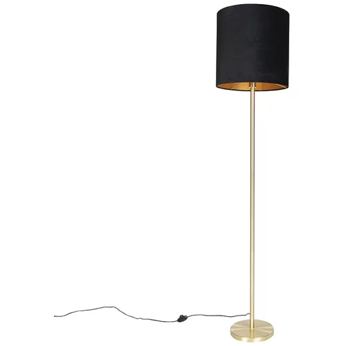 QAZQA Klasična talna svetilka medenina s črnim odtenkom 40 cm - Simplo
