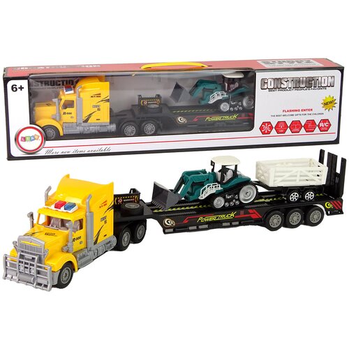 Lean_Toys Tovornjak z vlečnim vozilom R/C stroj na daljinsko upravljanje s prikolico Rumena Cene