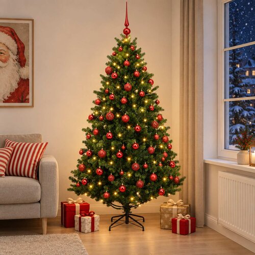  Umjetno božićno drvce s kuglicama 180 cm 300 LED lampica Cijene