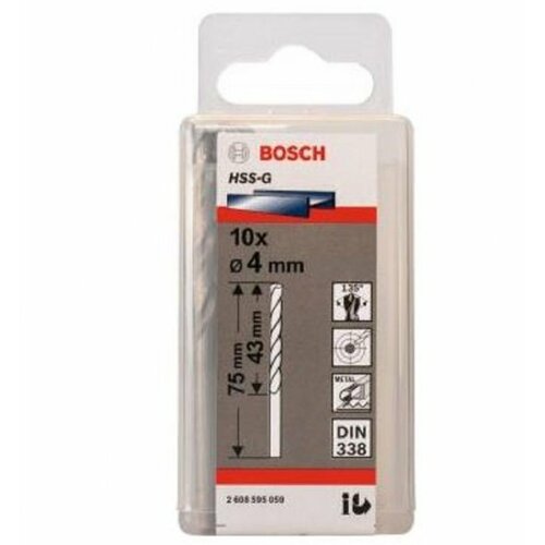 Bosch burgija za metal hss-g, din 338 4 x 43 x 75 mm pakovanje od 10 komada Slike