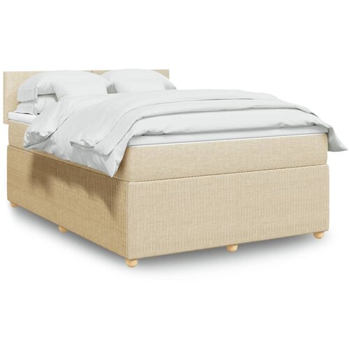VidaXL Krevet s oprugama i madracem krem 160x200 cm od tkanine Slike