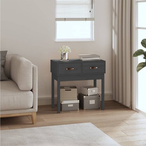 The Living Store Konzolna mizica siva 76,5x40x75 cm trdna borovina - Konzolna Mizica, (21437576) Slike