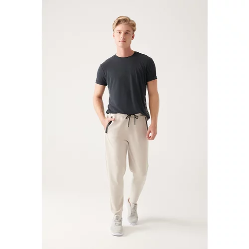 Avva Men's Ecru Soft Touch Waist Tied Elastic Hem Standard Fit Regular Fit Jogger Sweatpants