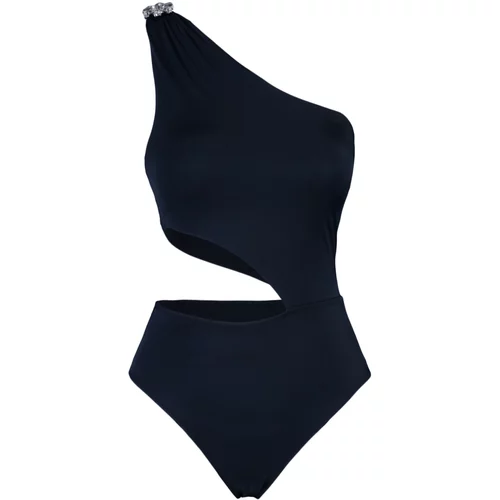 Trendyol Black Stone Accessory Cut Out Detailed One Shoulder Swimsuit
