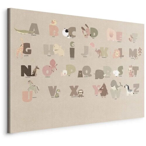  Slika - Alphabet at the Zoo - Joyful Animals and Their Names on a Beige Background 90x60 Standard Cijene