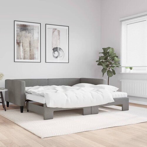 vidaXL Izvlečna dnevna postelja z vzmetnicami siva 100x200 cm blago Cene