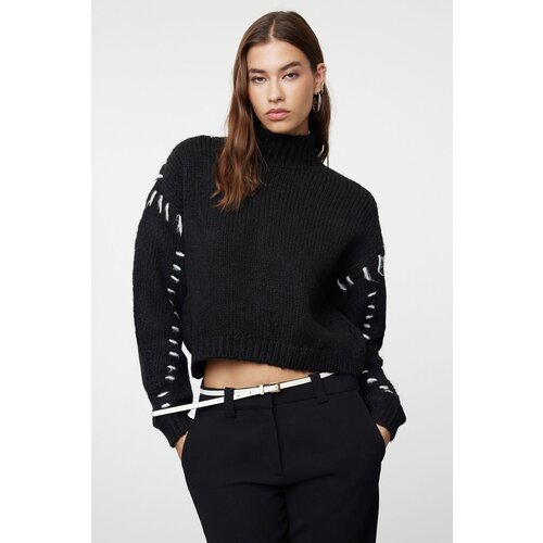 Trendyol black soft textured yarn detailed knitwear sweater Slike