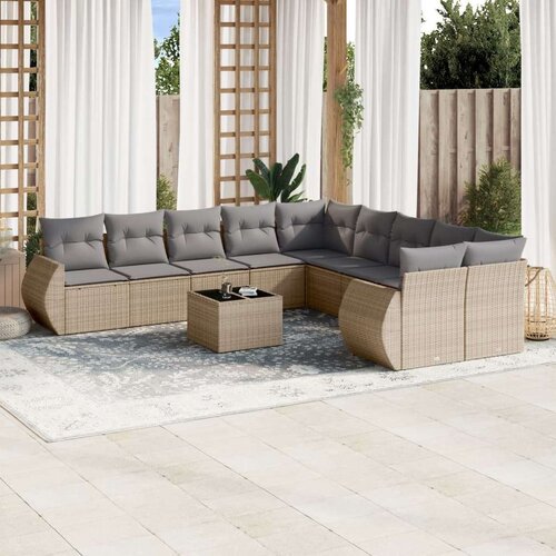 vidaXL 11-dijelni set vrtnih sofa od poliratana s jastucima bež Cijene