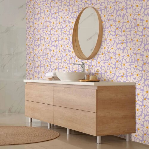  Tapeta - Cute Creamy Little Flowers - Small flowers with creamy - wind-blown petals on a blue background. 50x1000 Cene