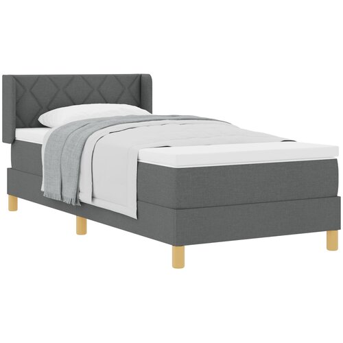 VidaXL Krevet s box springom i madracem tamno sivi 90x200 cm tkanina, Uzglavlje dizajn dijamantnih blokova tamno sivo 90 cm tkanina Slike