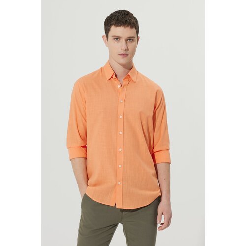 AC&Co / Altınyıldız Classics Men's Orange Comfort Fit Comfy Cut Concealed Button Collar 100% Cotton Flamed Shirt Cene