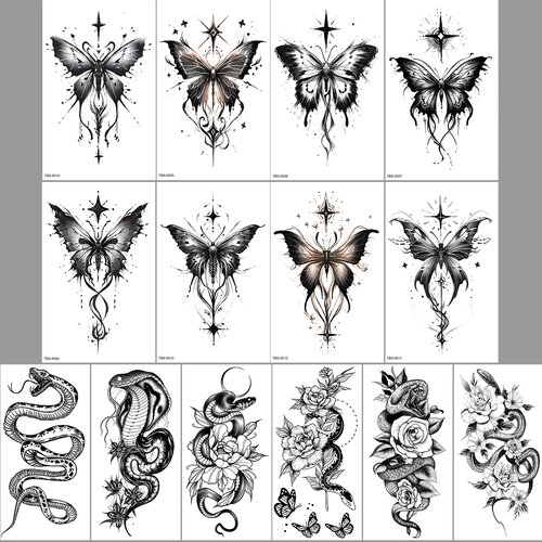 INF Vodoodporne začasne nalepke za tattoo 14-delne kača, (21535112) Slike
