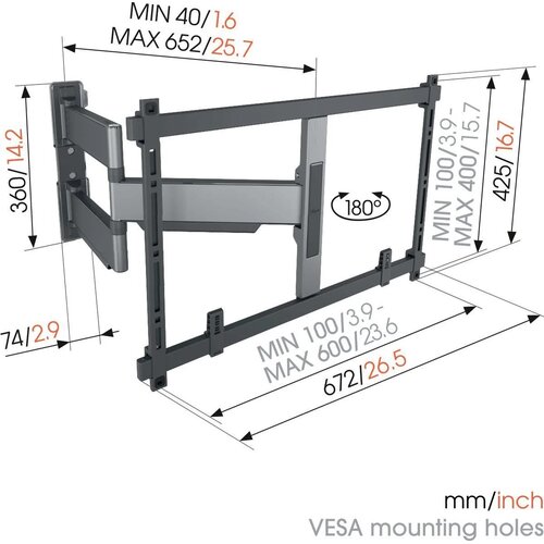 Vogels TVM5645WH, ELITE zidni nosač za TV od 40&amp;quot;-77&amp;quot;, rotacija 180&amp;deg;, max 45 kg Slike