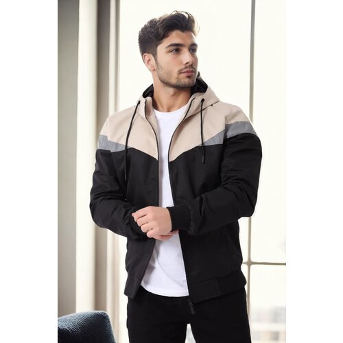 Dewberry 36136 Triangle Piece Hooded Seasonal Mens Coat-BEIGE Slike
