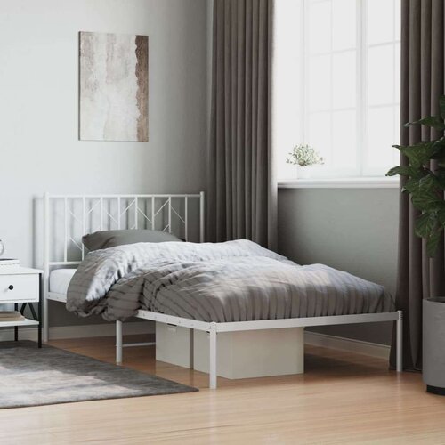 Metalni Kovinski posteljni okvir z vzglavjem bel 107x203 cm Cene