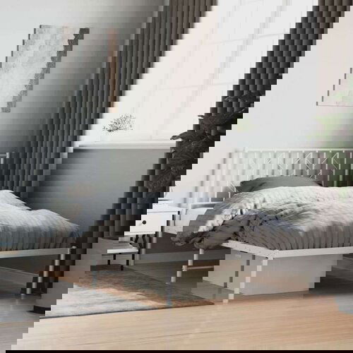 Metalni okvir za krevet s uzglavljem bijeli 107x203 cm Slike
