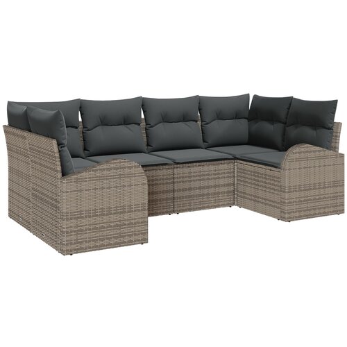 vidaXL 6-dijelni vrtni set sofa s jastučićima siva poli ratan, 2-sjedalna vrtna sofa s pohranjivanjem i jastučićima siva poli ratan Cene