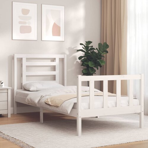 The Living Store Posteljni okvir z vzglavjem bel 3FT trden les - Posteljni Okvir, (21526364) Slike