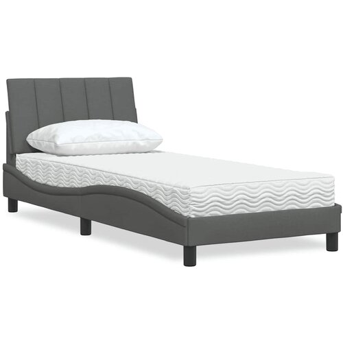 VidaXL Postelja z vzmetnico temno siva 90x200 cm blago Slike