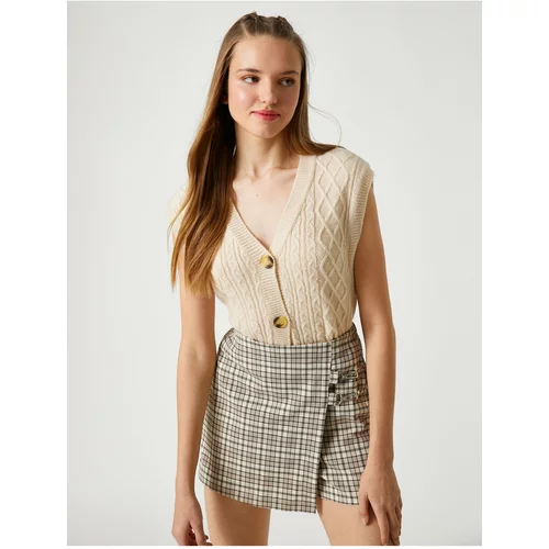 Koton Crop Cardigan Sleeveless Buttoned V-Neck Knit Patterned