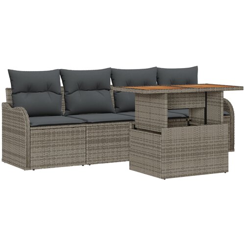 vidaXL 5-dijelni vrtni sofa set s jastučićima Siva Poliratan, 2-sjedna vrtna sofa s skladištem i jastučićima Siva Poliratan Cijene