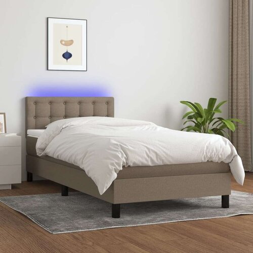  Box spring postelja z vzmetnico LED taupe 90x200 cm blago, (20895688) Cene