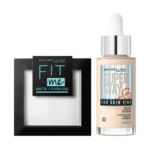 Maybelline Fit Me! Matte + Poreless Set puder u prahu 9 g Nijansa 090 Translucent + puder 30 ml Nijansa 03