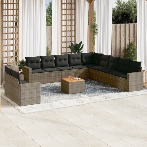VidaXL 12-dijelni set vrtnih sofa od poliratana s jastucima sivi Slike