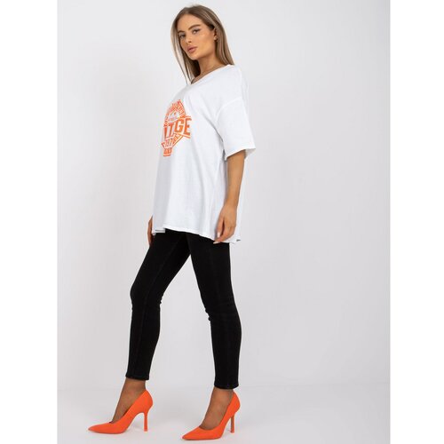 Fashion Hunters White and orange cotton t-shirt with an application Slike