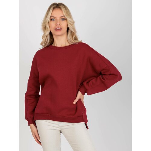 Fashion Hunters Basic burgundy loose sweatshirt with a round neckline Cene
