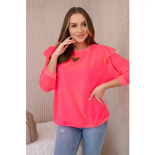 Kesi Cotton blouse with ruffles on the shoulders Pink neon