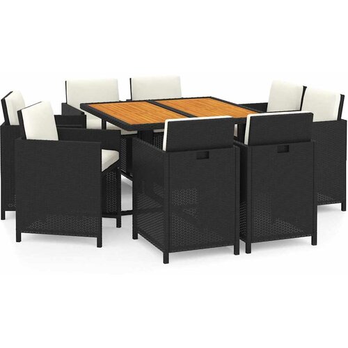  9-dijelni vrtni blagovaonski set s jastucima crni od poliratana Crna 109 cm table length Slike