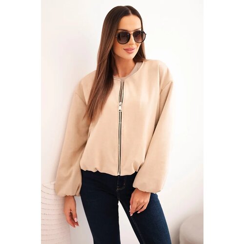 Kesi Włoski Women&amp;#039;s jacket with a zipper and puffed sleeves beige Slike