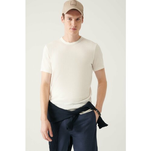 Avva Men's White Crew Neck Standard Fit Regular Cut Ribbed Knitwear T-shirt Slike