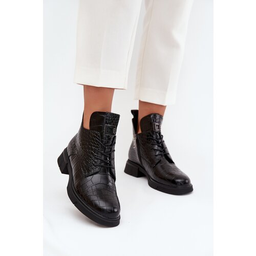 VINCEZA Leather Ankle Boots with Decorative Embossing Insulated Slike