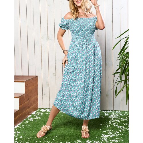 Resti Green women's midi dress with floral pattern - Clothing Cene