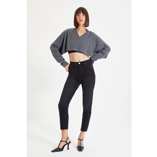 Trendyol Anthracite Ribbed Super Crop Knitted Blouse Slike