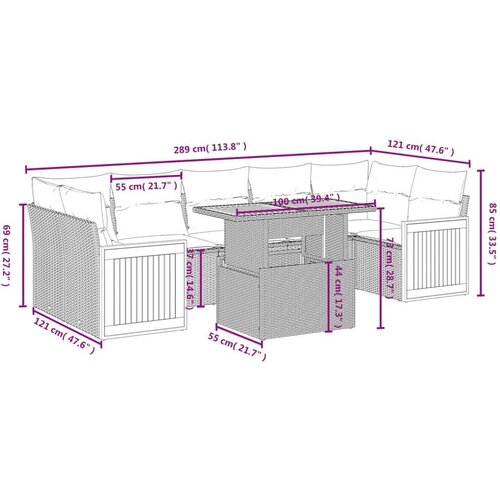  7-dijelni set vrtnih sofa od poliratana s jastucima crni Slike