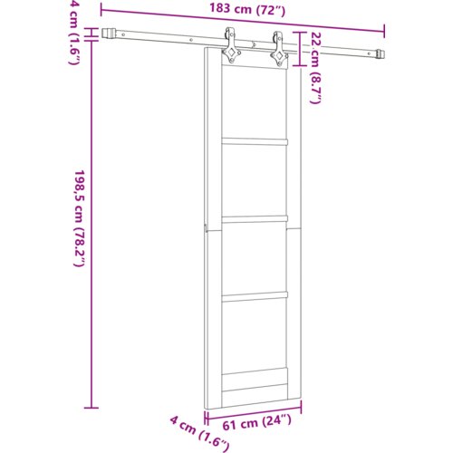  Klizna vrata s opremom set 61x198.5 cm solidno drvo bor Slike