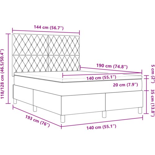 VidaXL box spring krevet s madracem i led osvjetljenjem svjetlosiva 140x190 cm bar&amp;scaron;un Slike