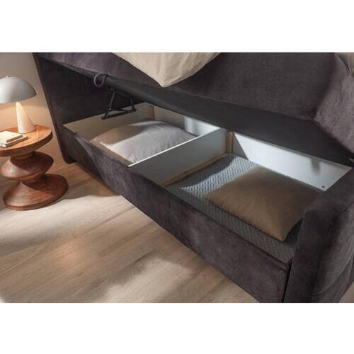 MID.YOU POSTELJA Z VZMETNICO 180 cm x 200 cm , tekstil, leseni material temno rjava Slike