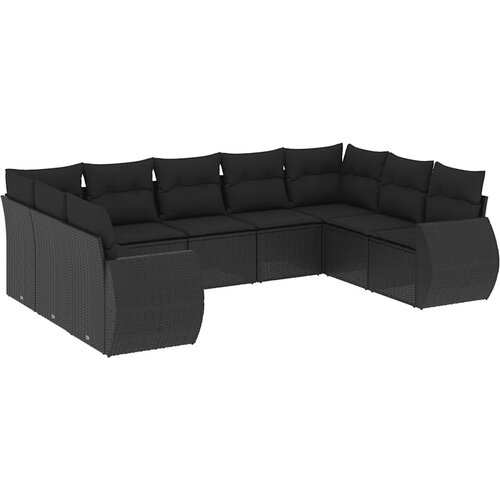  9-dijelni set vrtnih sofa s jastucima crni od poliratana Crna 71 x 62 x 69 cm Slike