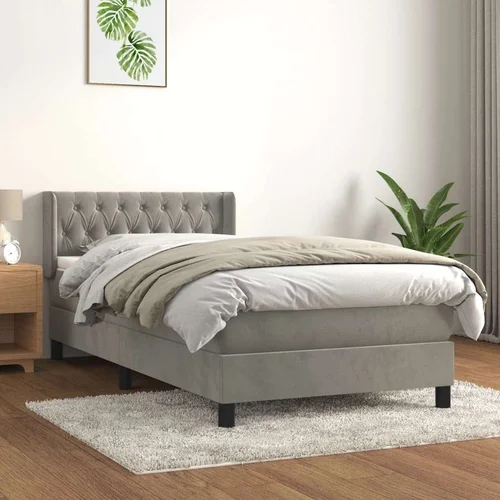 Box spring krevet s madracem svjetlosivi 90x190 cm baršunasti