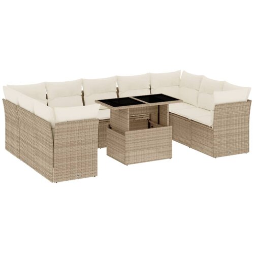 vidaXL 10-dijelni set vrtnih sofa s jastucima bež od poliratana Cijene