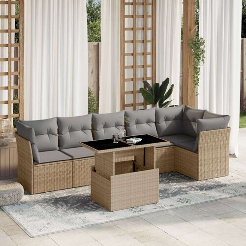VidaXL 7-dijelni set vrtnih sofa od poliratana s jastucima bež Slike
