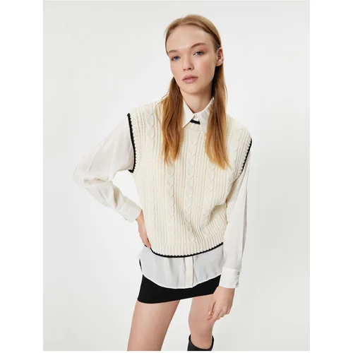 Koton Knitwear Sweater Sleeveless Knitted Textured Crew Neck