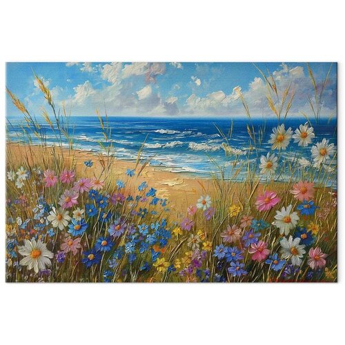  Slika - Seascape &ndash; wildflowers and a view of the rough sea 120x80 Premium Print Cijene