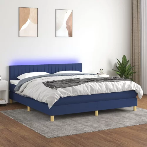  Krevet box spring s madracem LED plavi 160x200 cm od tkanine
